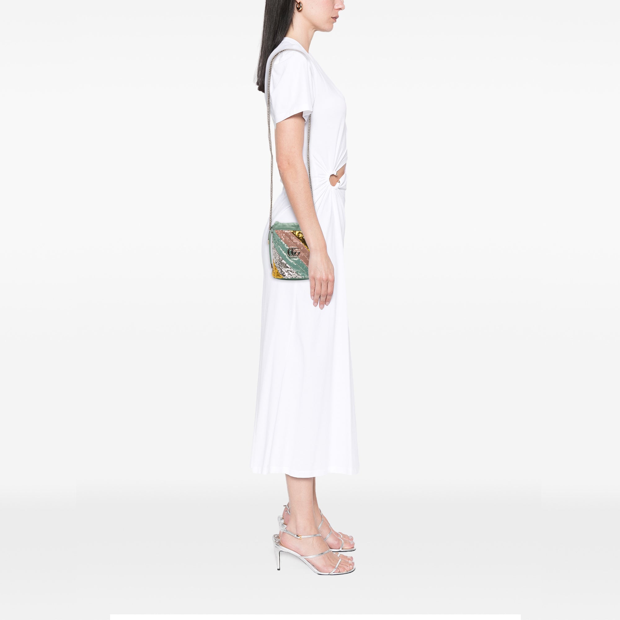 Small GG Marmont Sequined Diagonal Matelasse Leather Bucket Bag