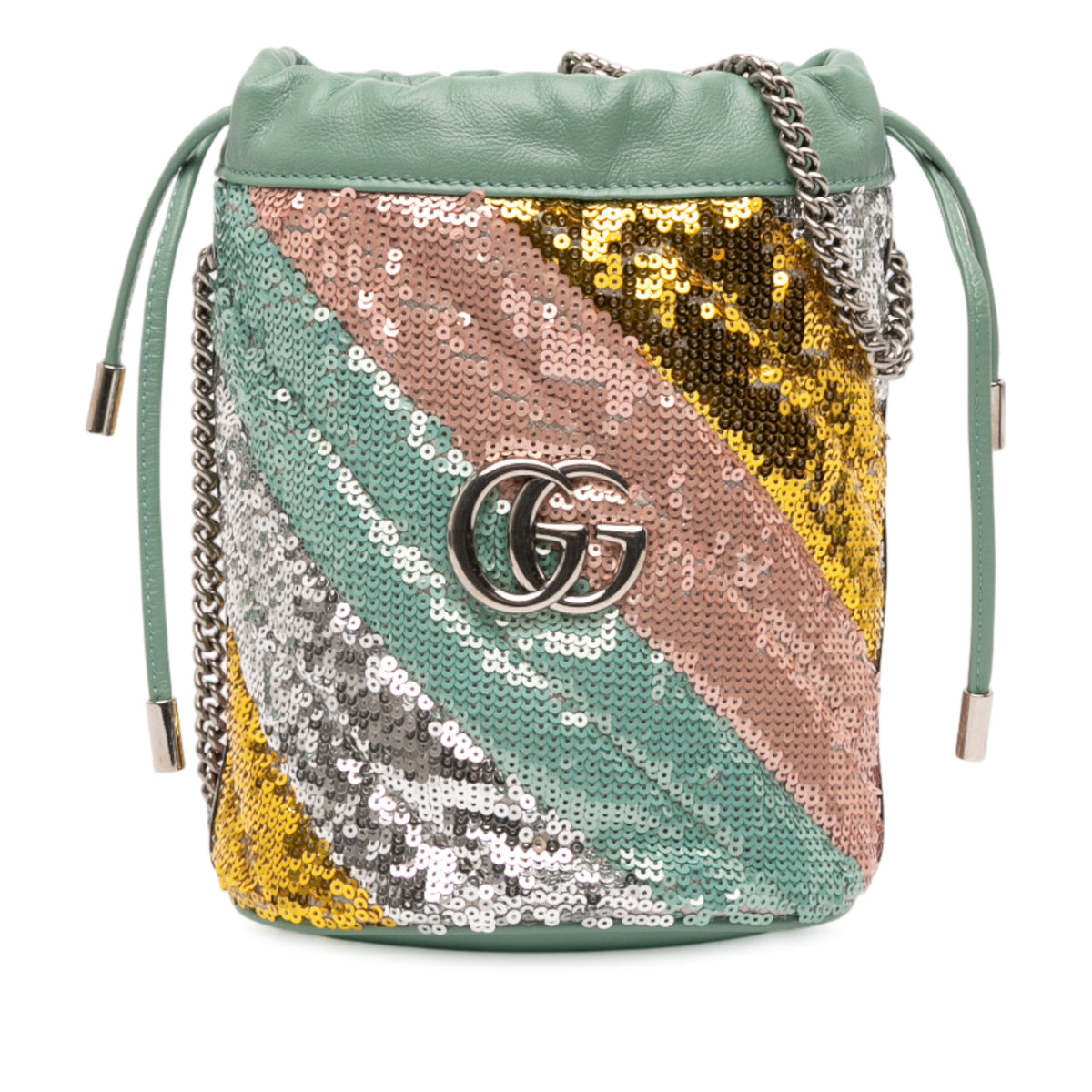 Small GG Marmont Sequined Diagonal Matelasse Leather Bucket Bag