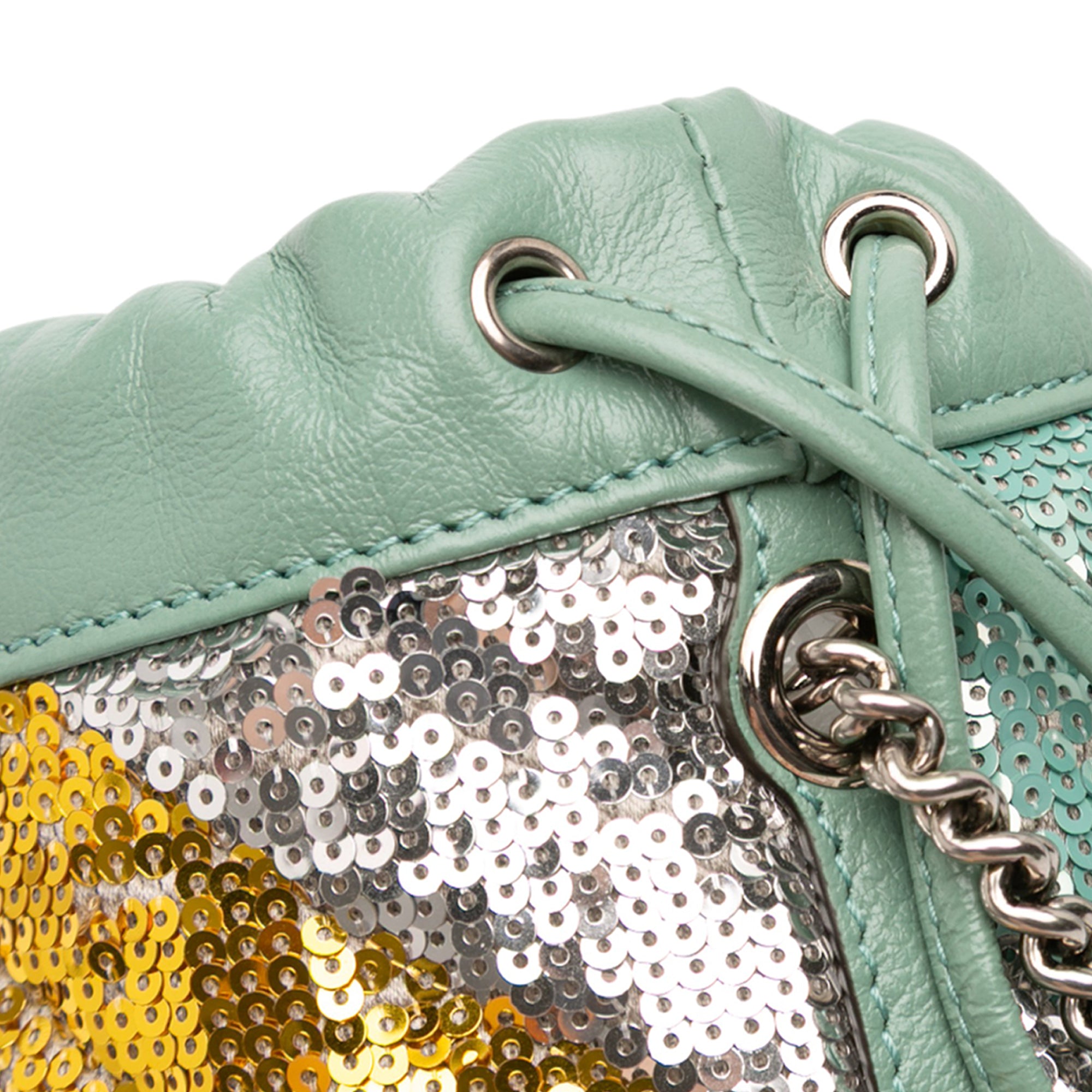 Small GG Marmont Sequined Diagonal Matelasse Leather Bucket Bag