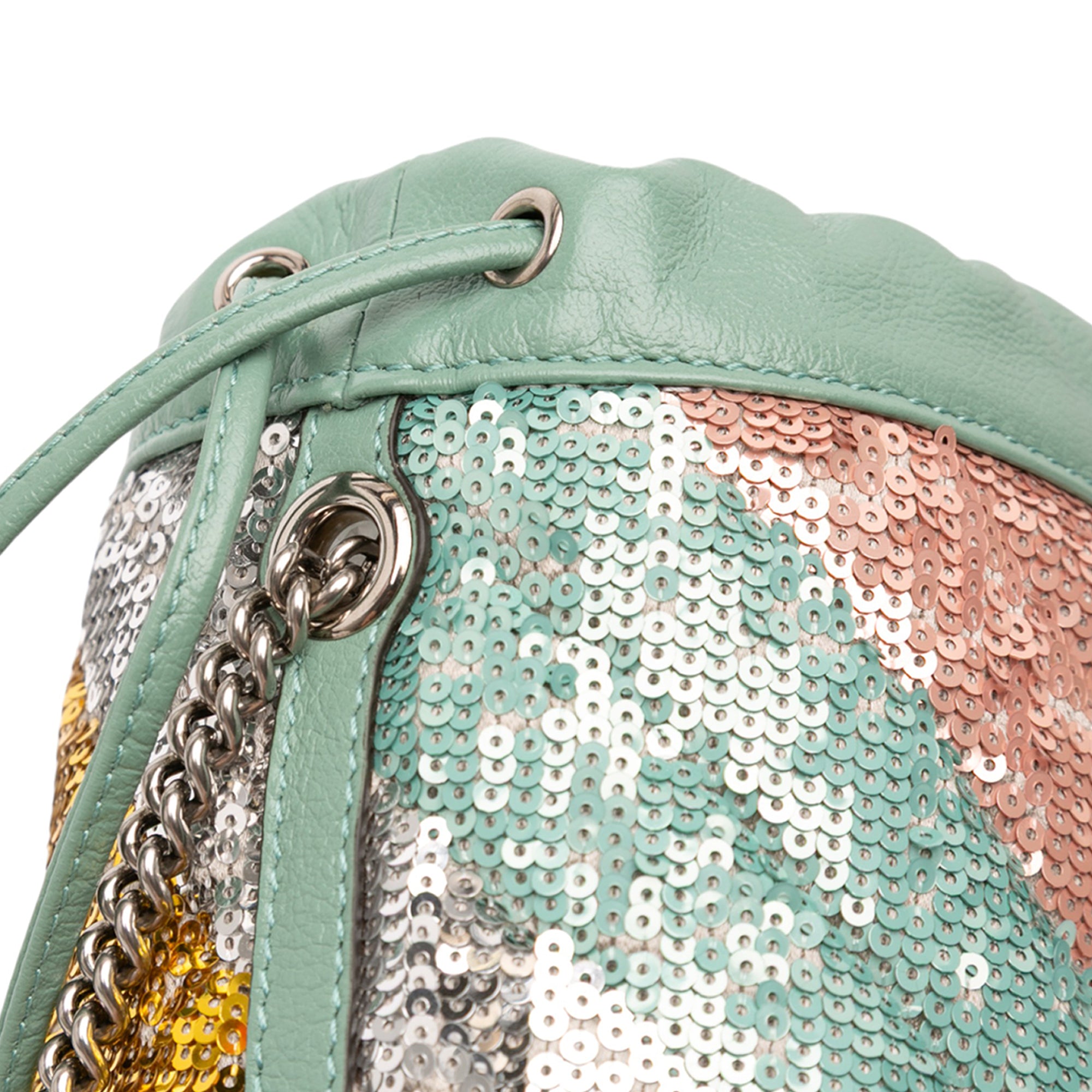 Small GG Marmont Sequined Diagonal Matelasse Leather Bucket Bag