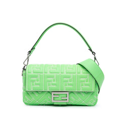 Zucca Embossed Stitched Leather Baguette Satchel