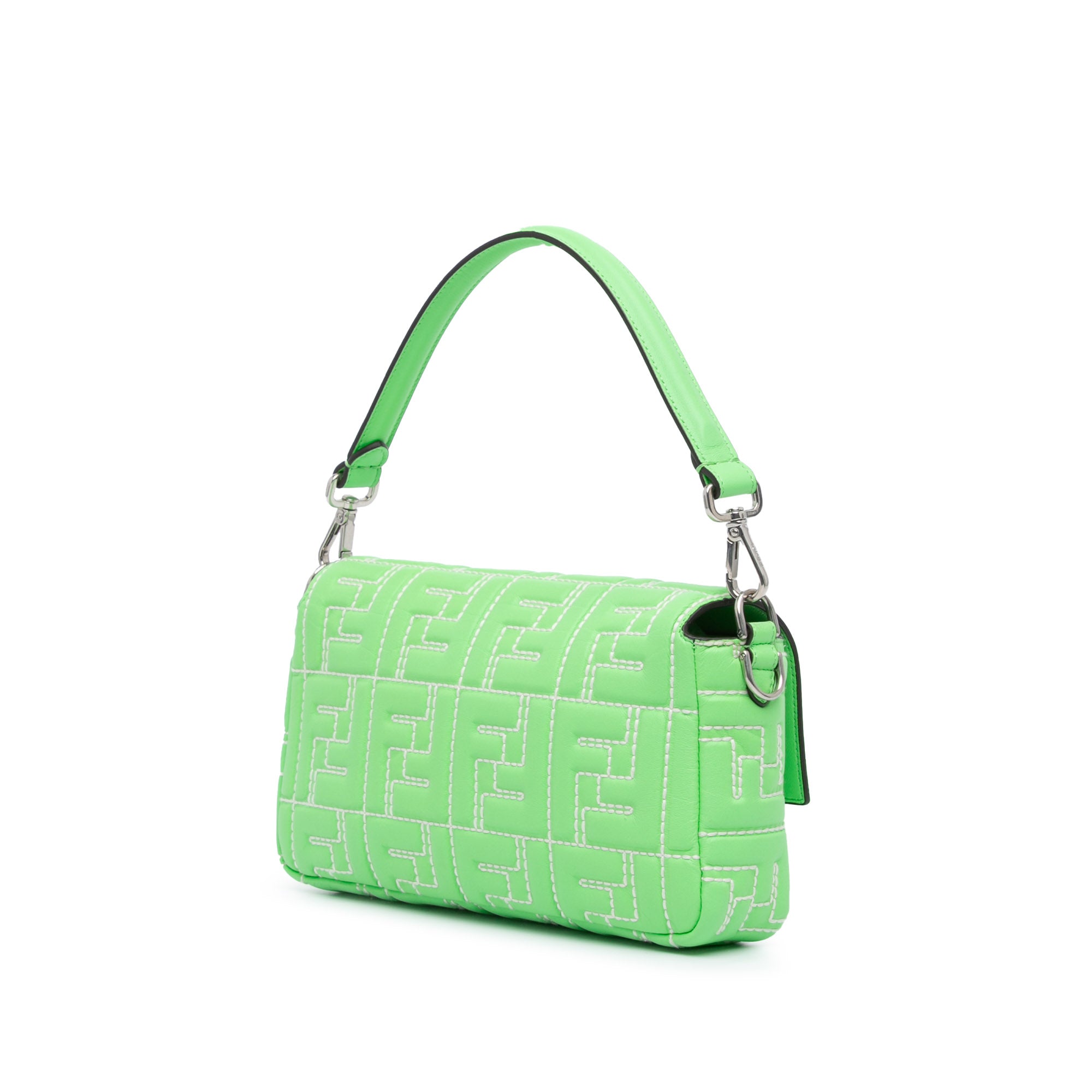 Zucca Embossed Stitched Leather Baguette Satchel