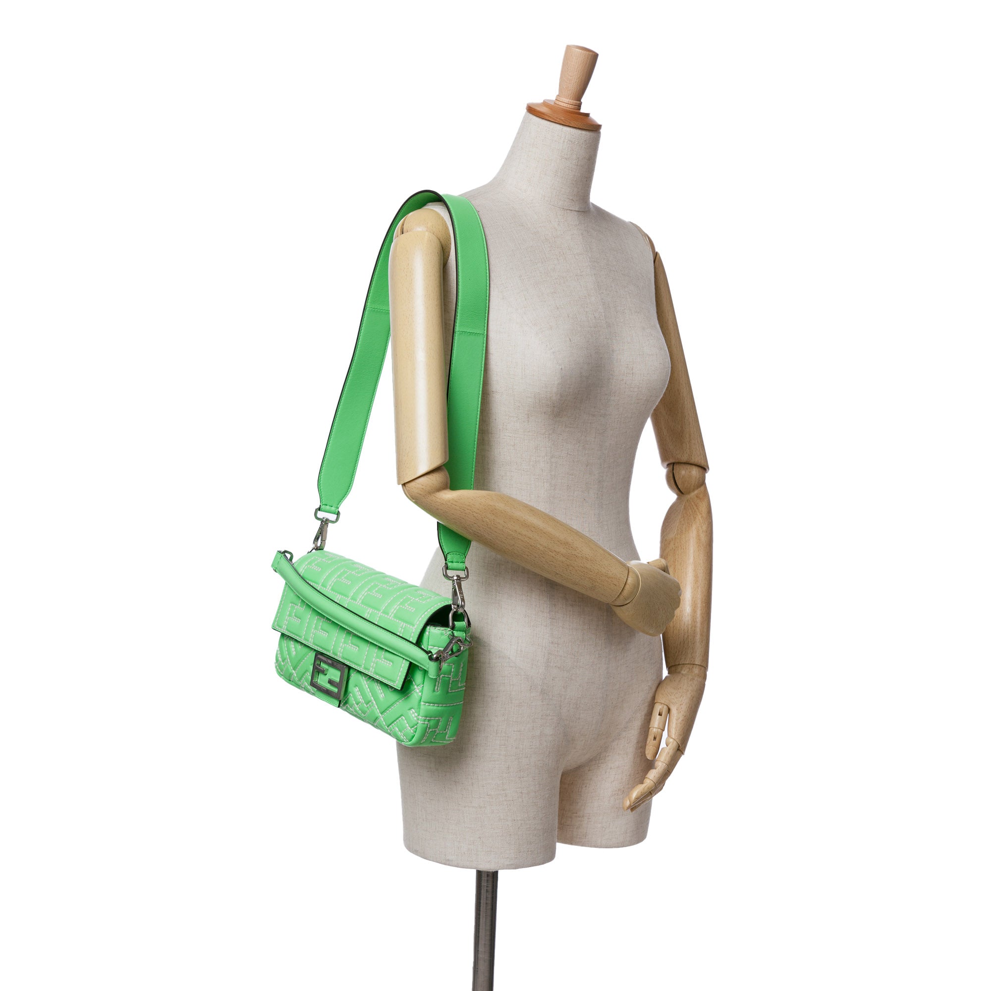 Zucca Embossed Stitched Leather Baguette Satchel