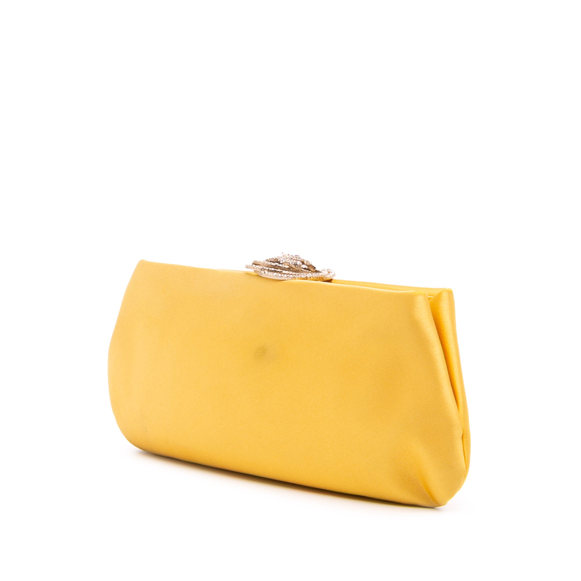 Satin Crystal Camellia Evening Frame Clutch