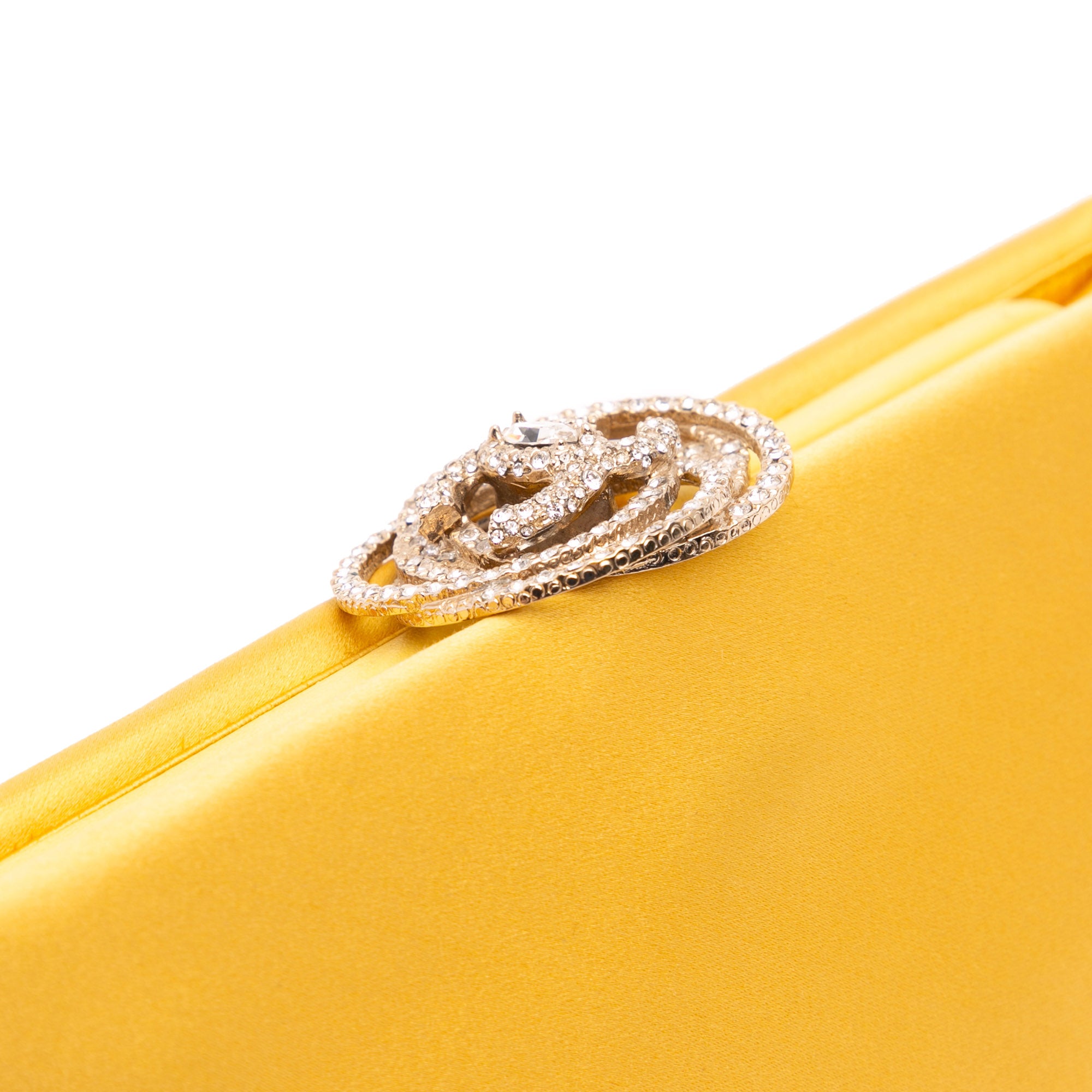 Satin Crystal Camellia Evening Frame Clutch