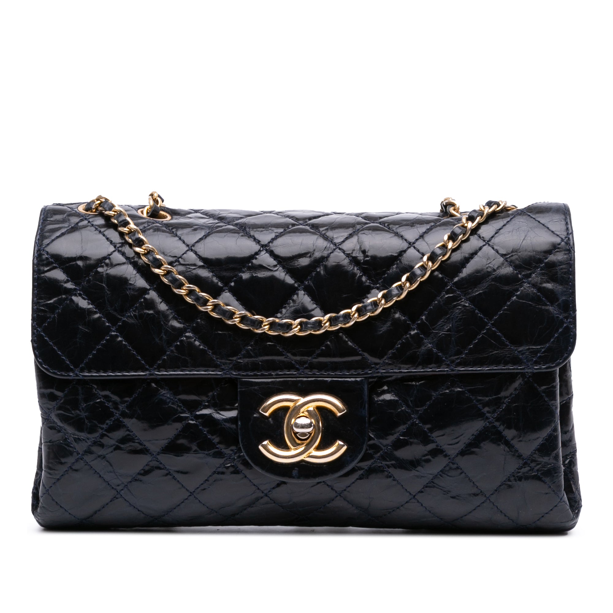 CC Crackled Glazed Calfskin Accordion Flap