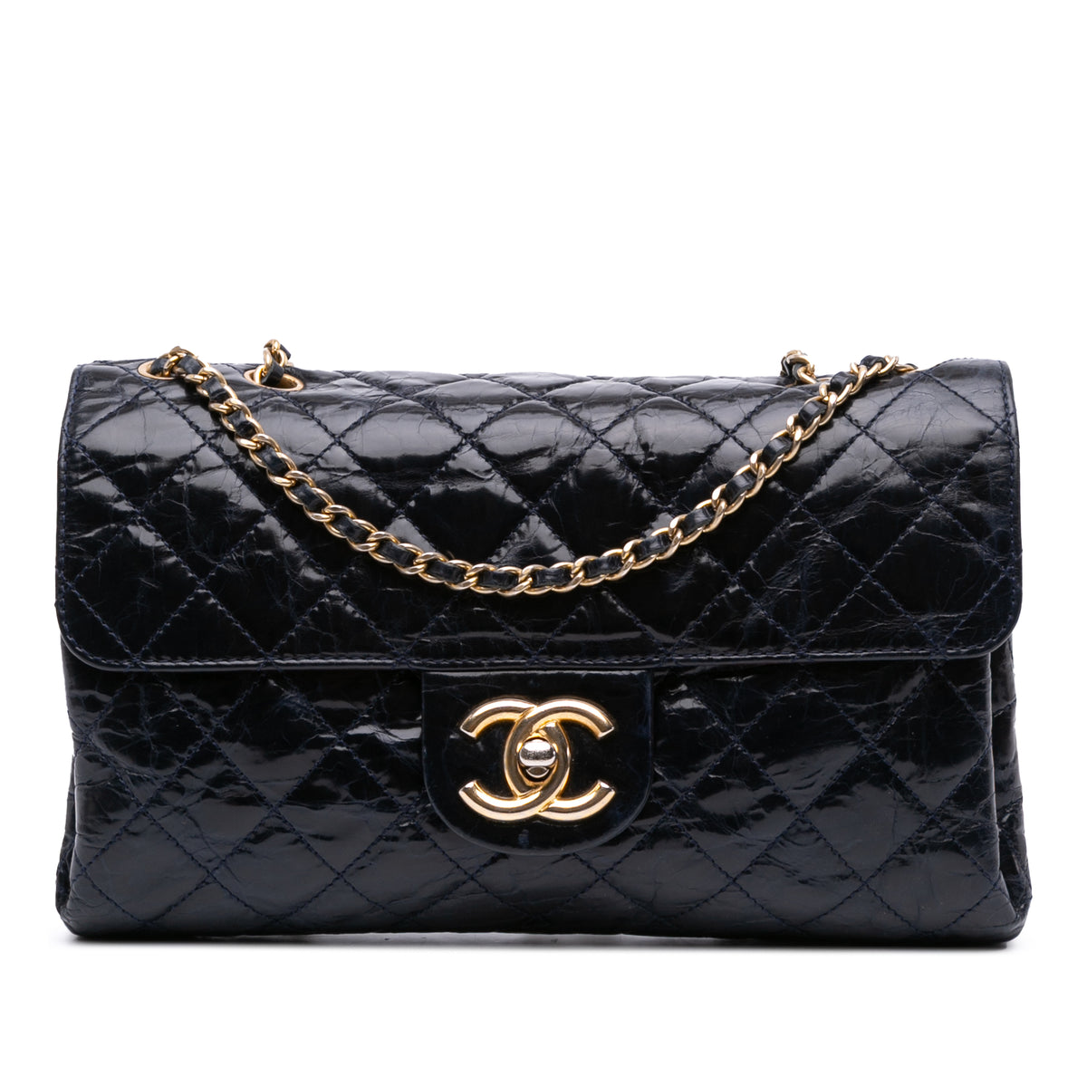 CC Crackled Glazed Calfskin Accordion Flap