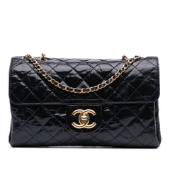 CC Crackled Glazed Calfskin Accordion Flap