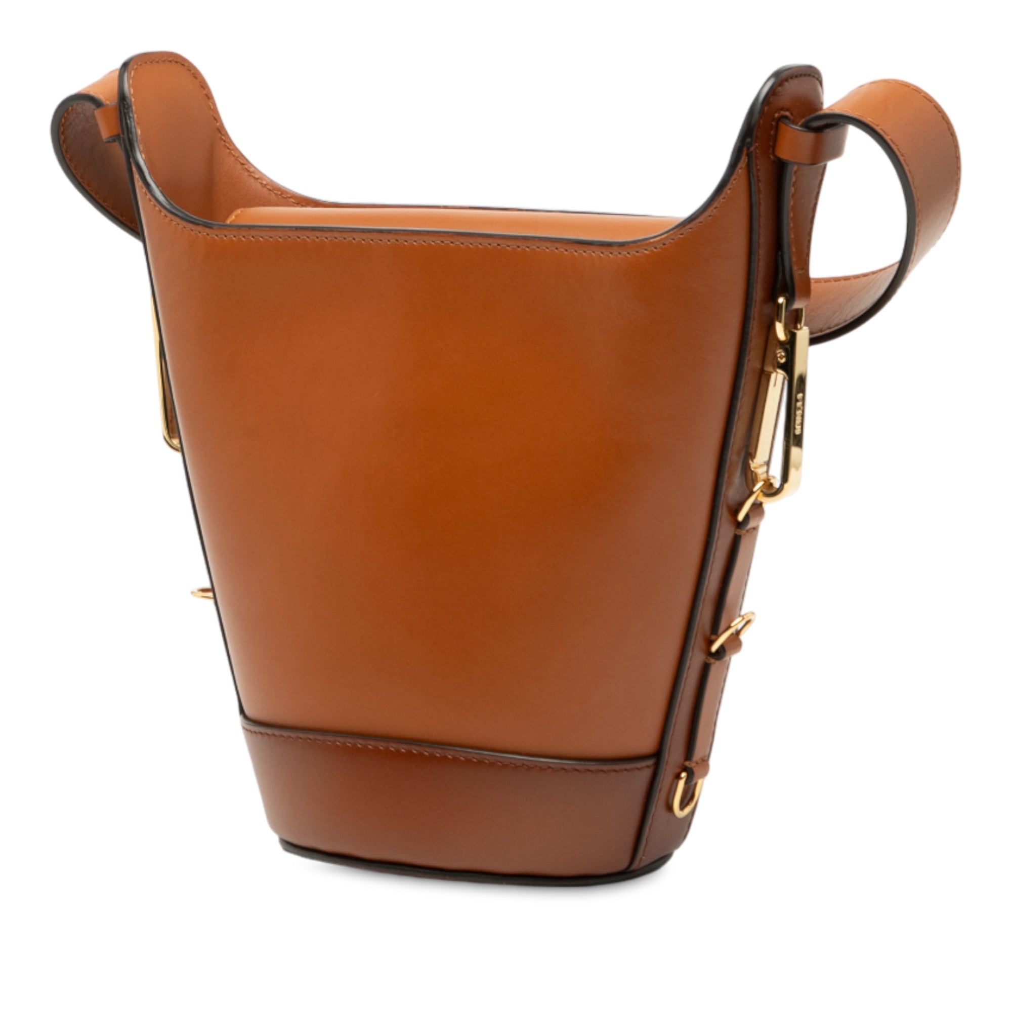 Leather Debossed Logo Bucket Bag