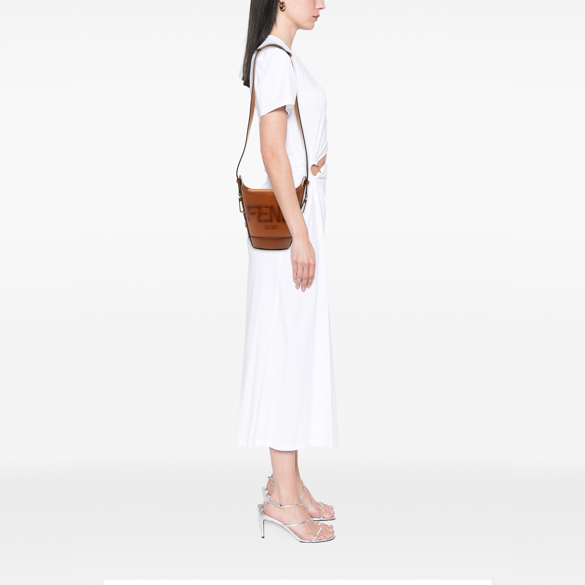 Leather Debossed Logo Bucket Bag