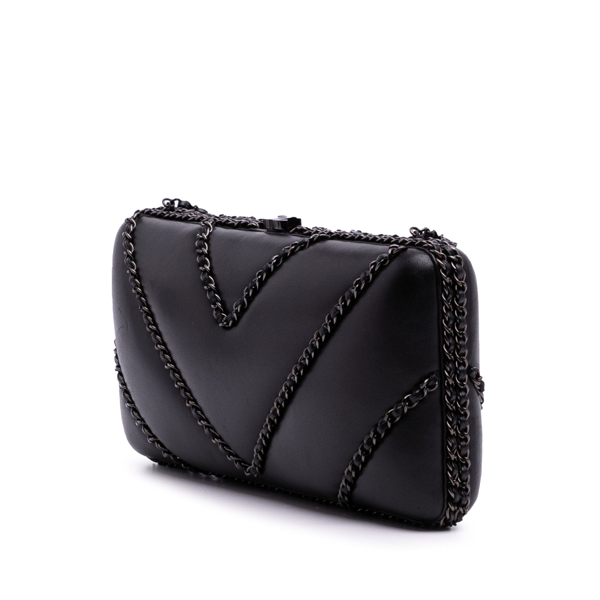 Chevron Lambskin Chain Around Clutch on Chain