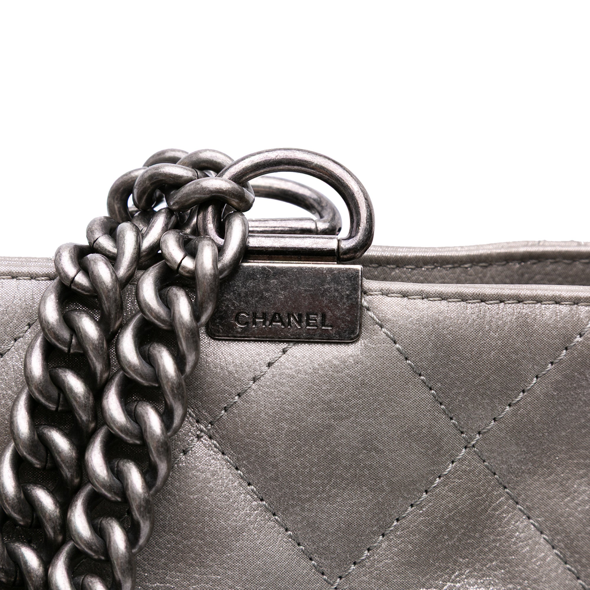 Quilted Iridescent Calfskin Shopping in Chains Tote