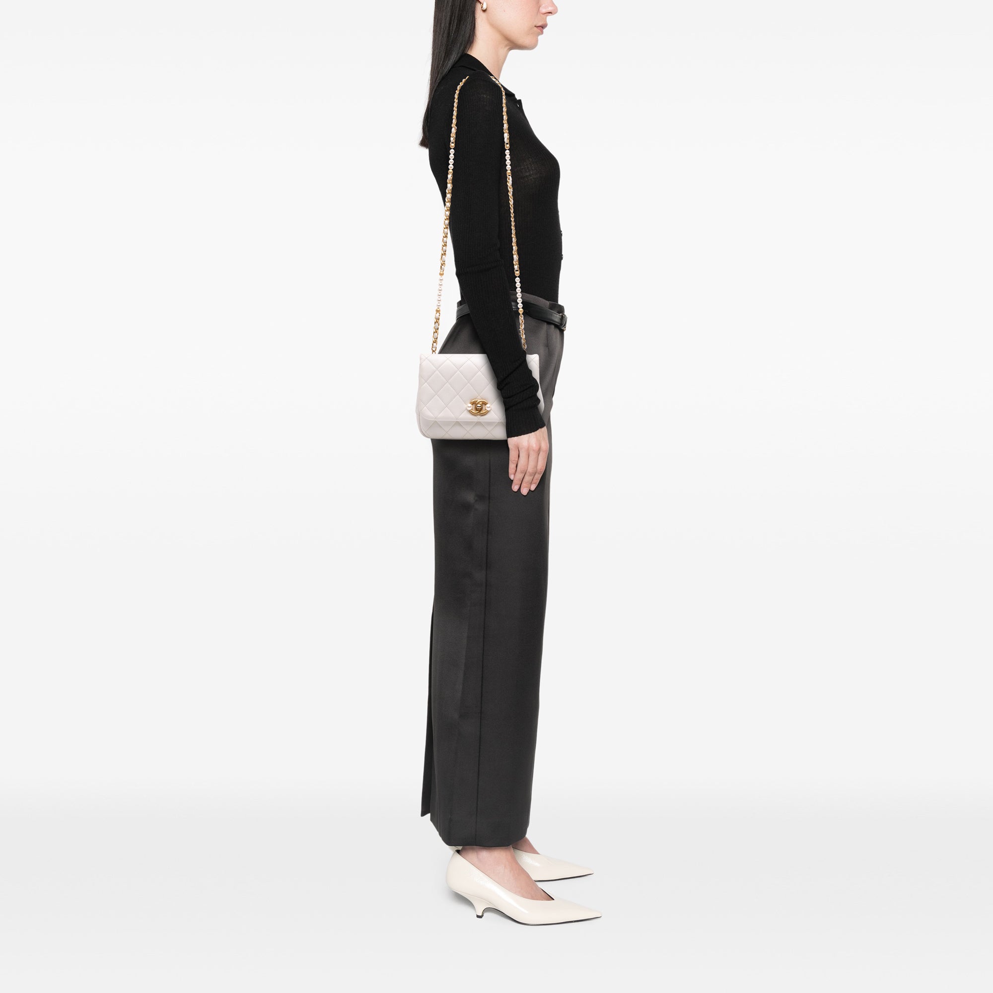 Mini Glazed Calfskin Pearl Side Flap