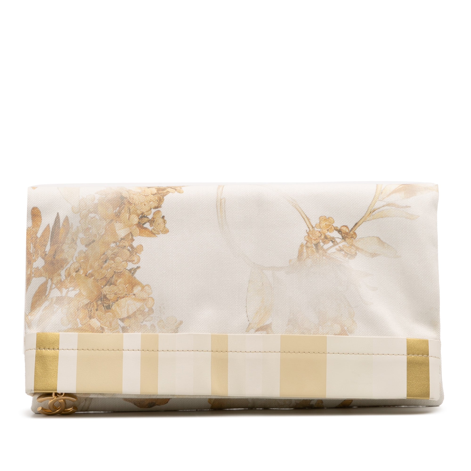 XL Printed Canvas and Striped Lambskin Foldover Clutch