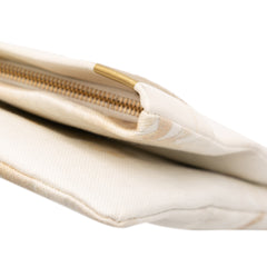 XL Printed Canvas and Striped Lambskin Foldover Clutch