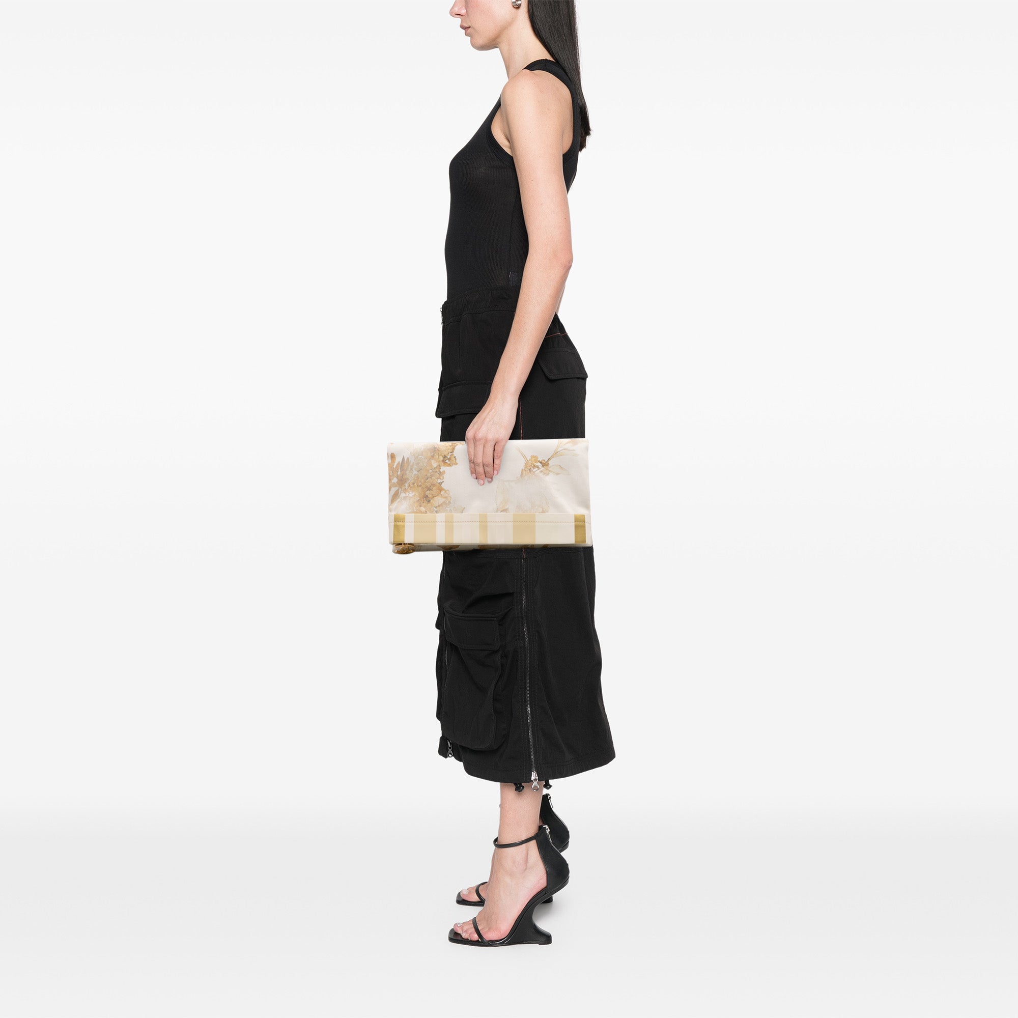 XL Printed Canvas and Striped Lambskin Foldover Clutch