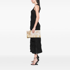 XL Printed Canvas and Striped Lambskin Foldover Clutch