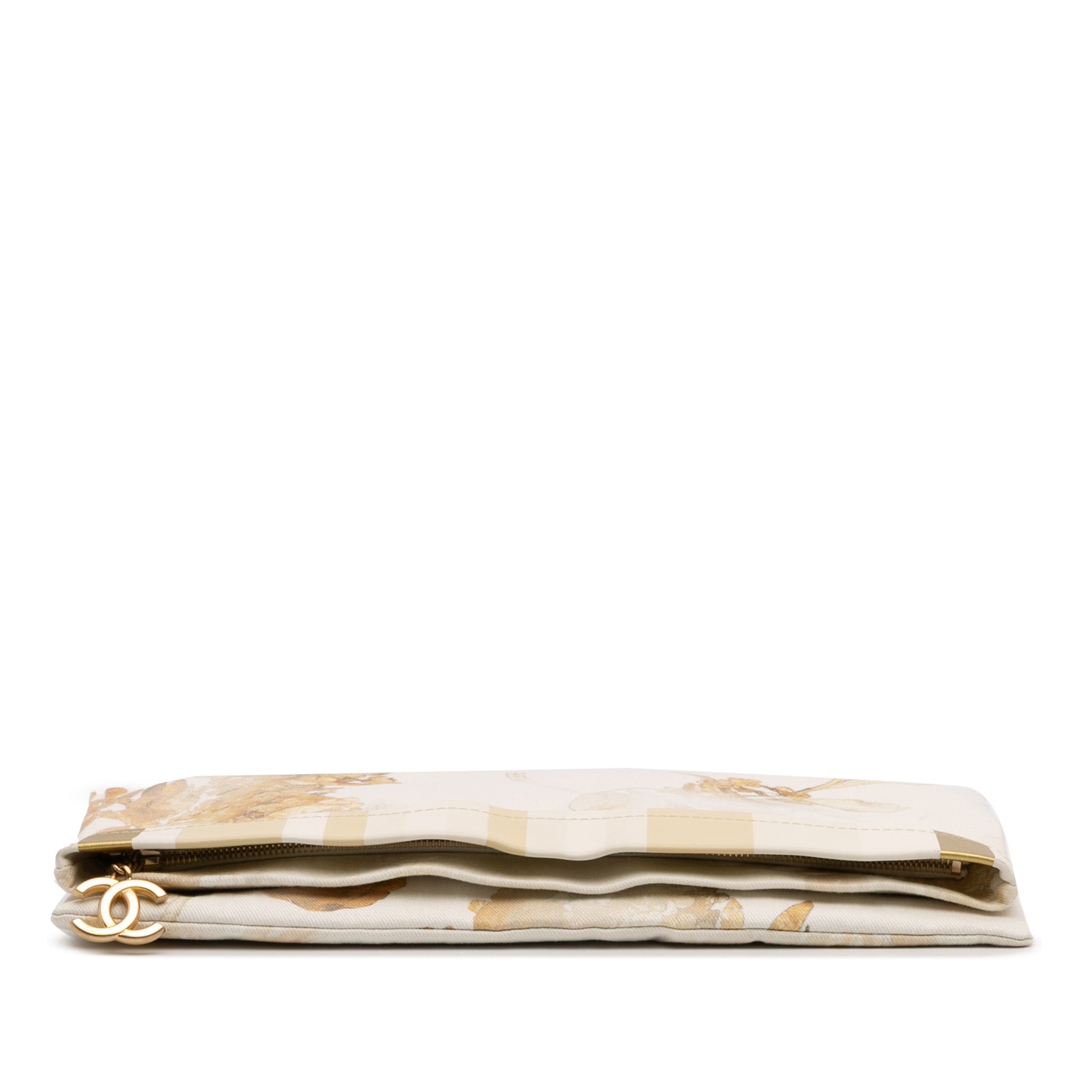 XL Printed Canvas and Striped Lambskin Foldover Clutch