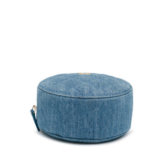 Quilted Denim Pearl Crush Round Clutch with Chain_3