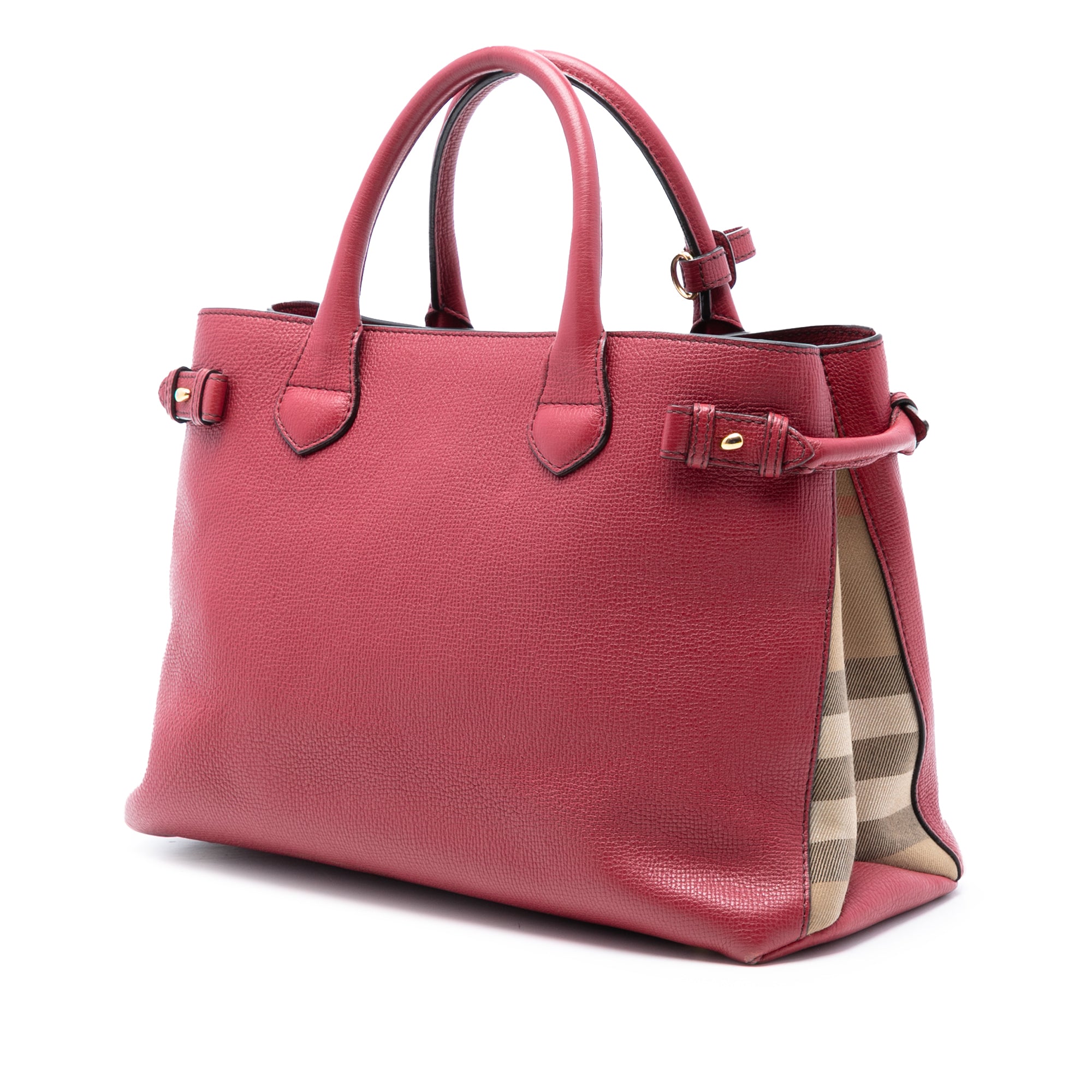 Medium Leather and House Check Banner Satchel