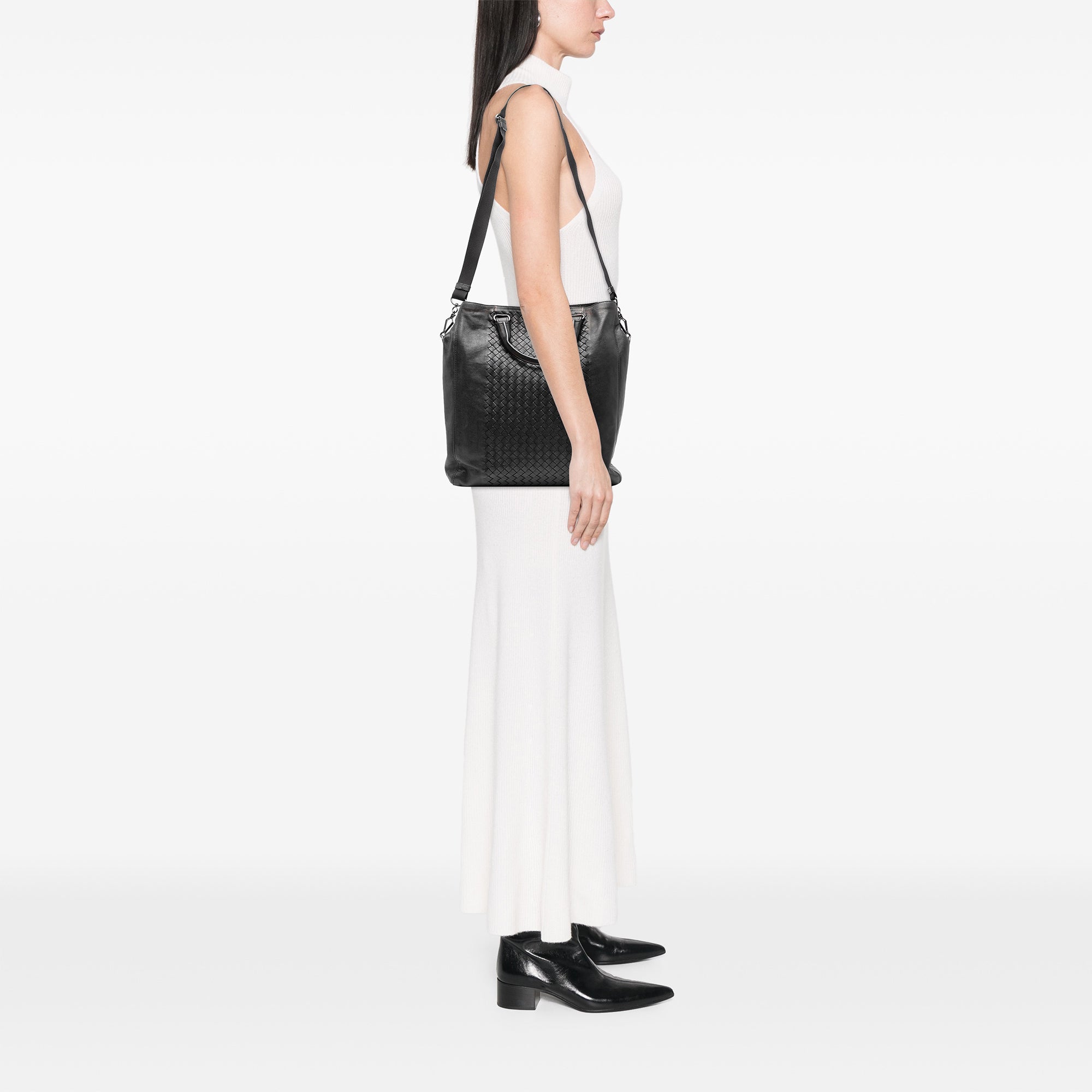 Nappa Intrecciato Vertical Convertible Satchel