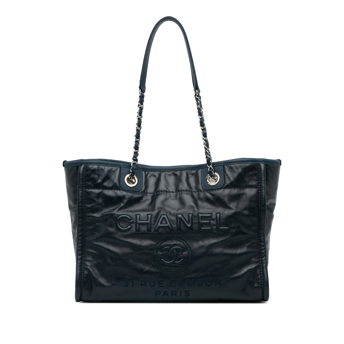 Small Glazed Calfskin and Caviar Deauville Tote