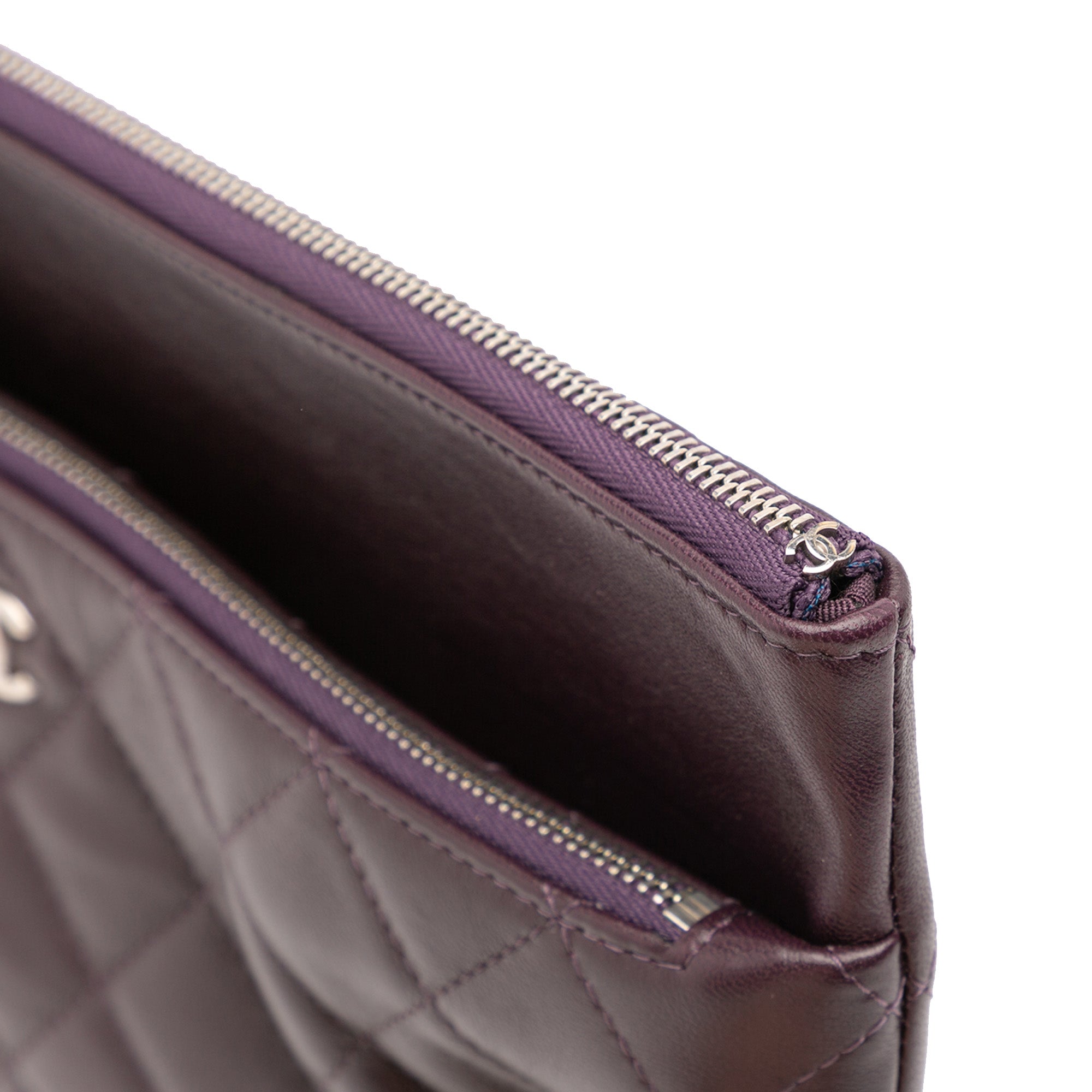 CC Quilted Lambskin Double Zip Clutch