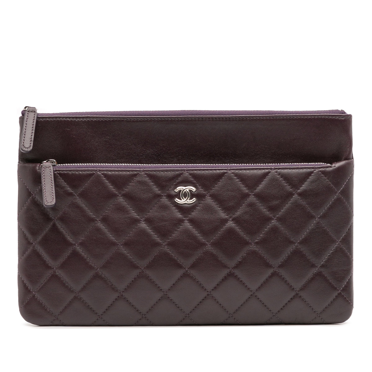 CC Quilted Lambskin Double Zip Clutch