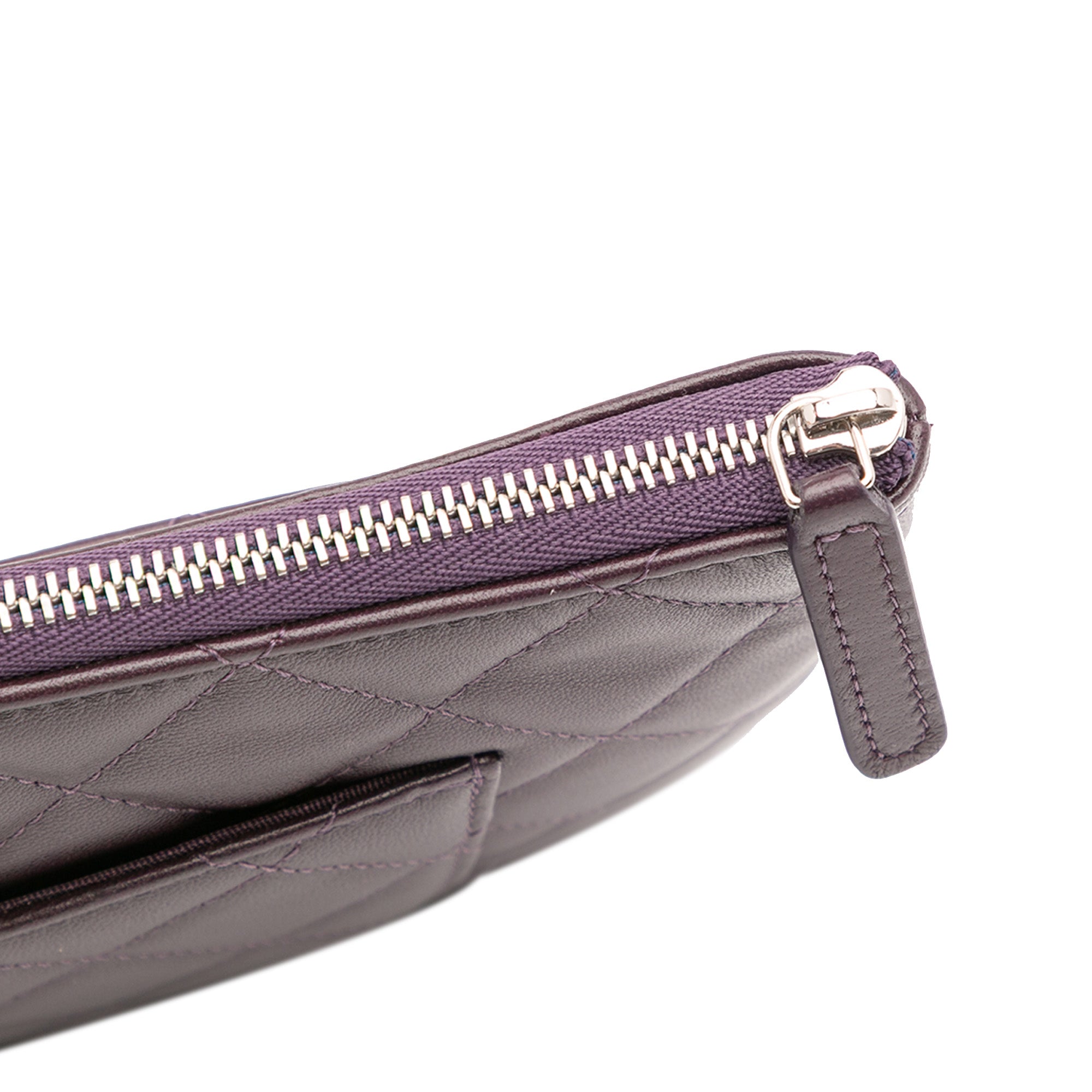 CC Quilted Lambskin Double Zip Clutch