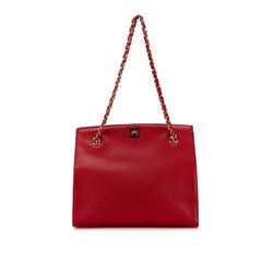 CC Caviar Turn Lock Chain Tote