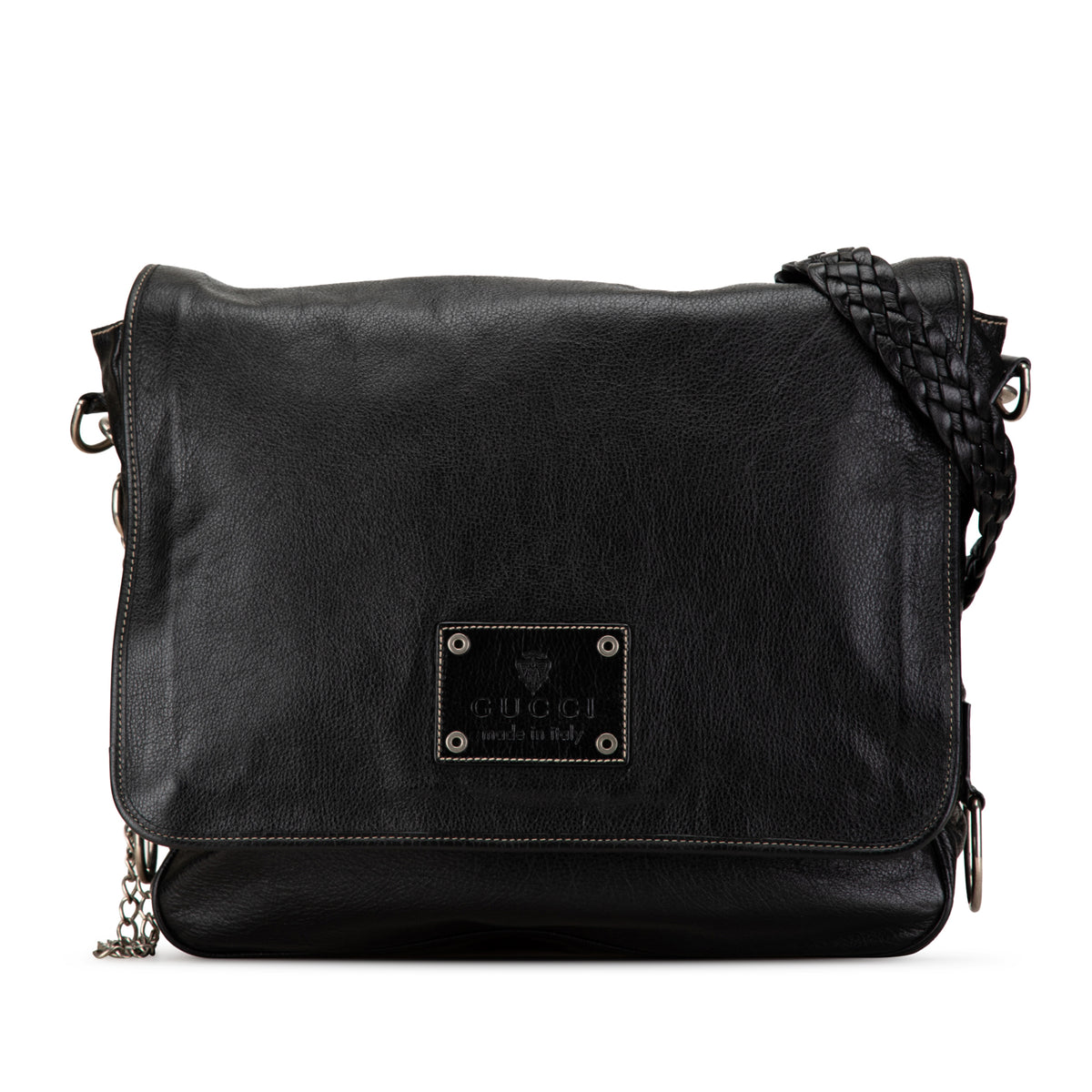 Leather Crest Chain Messenger Bag