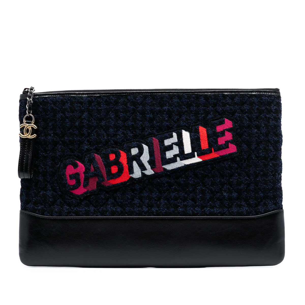 Large Tweed and Calfskin Embroidered Gabrielle O Case Clutch