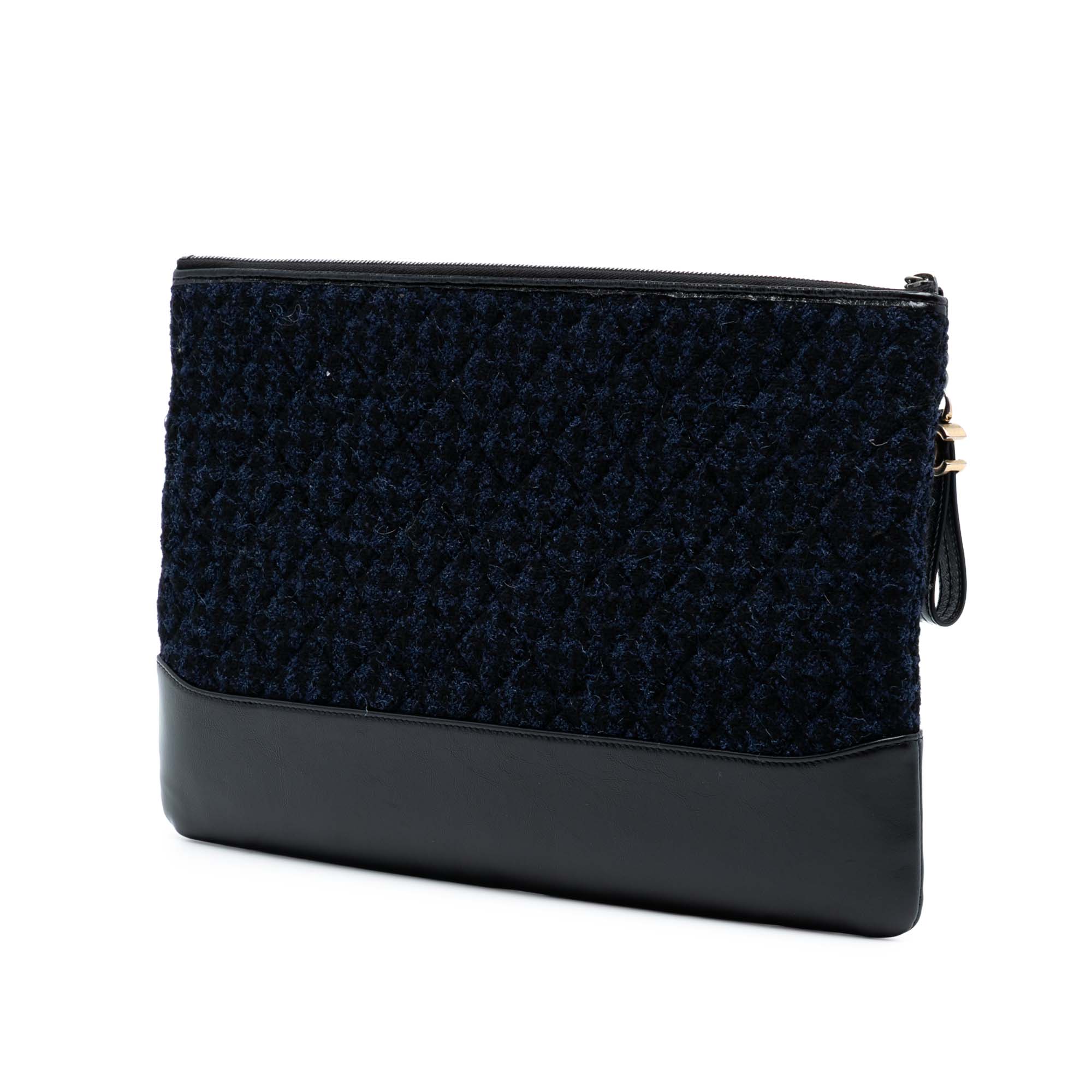 Large Tweed and Calfskin Embroidered Gabrielle O Case Clutch