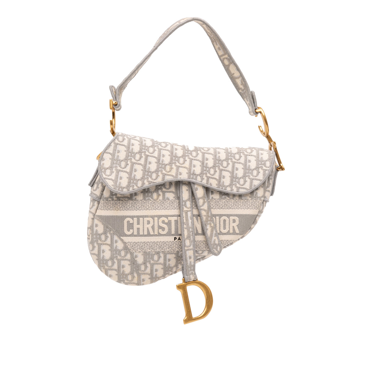 Oblique Embroidered Canvas Saddle Bag