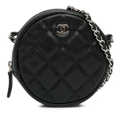 CC Quilted Caviar Round Clutch With Chain_0