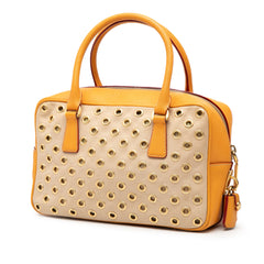 Small Saffiano Trimmed Canvas Grommet Bauletto Bag