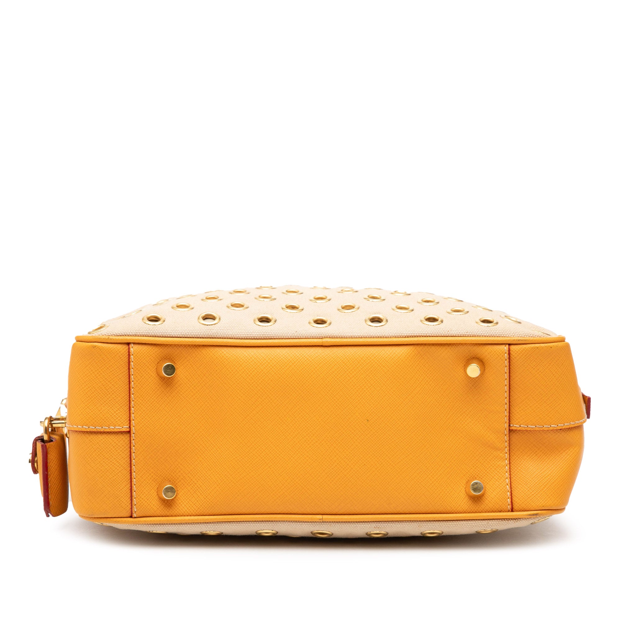 Small Saffiano Trimmed Canvas Grommet Bauletto Bag