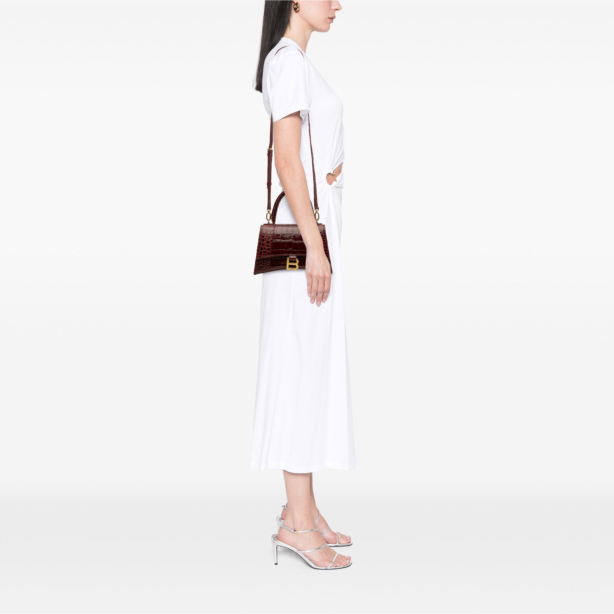 Small Croc Embossed Hourglass Top Handle Bag