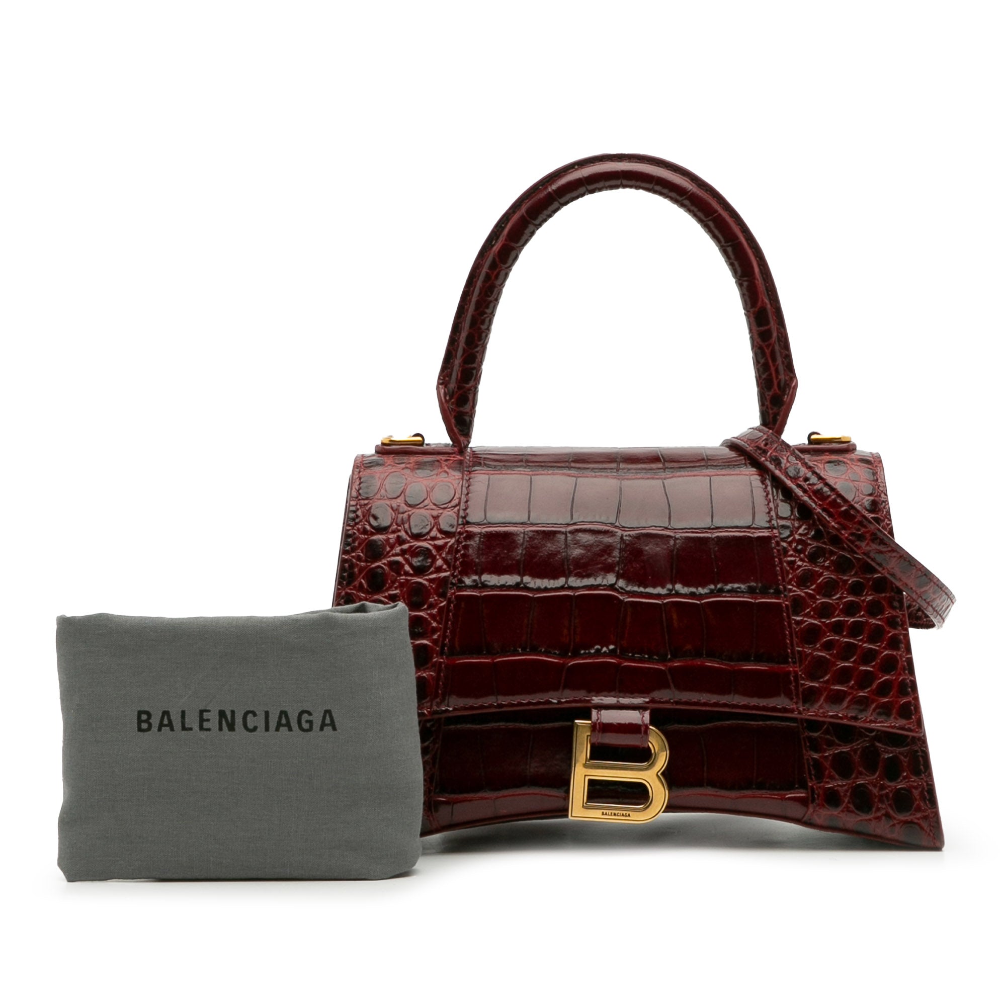 Small Croc Embossed Hourglass Top Handle Bag