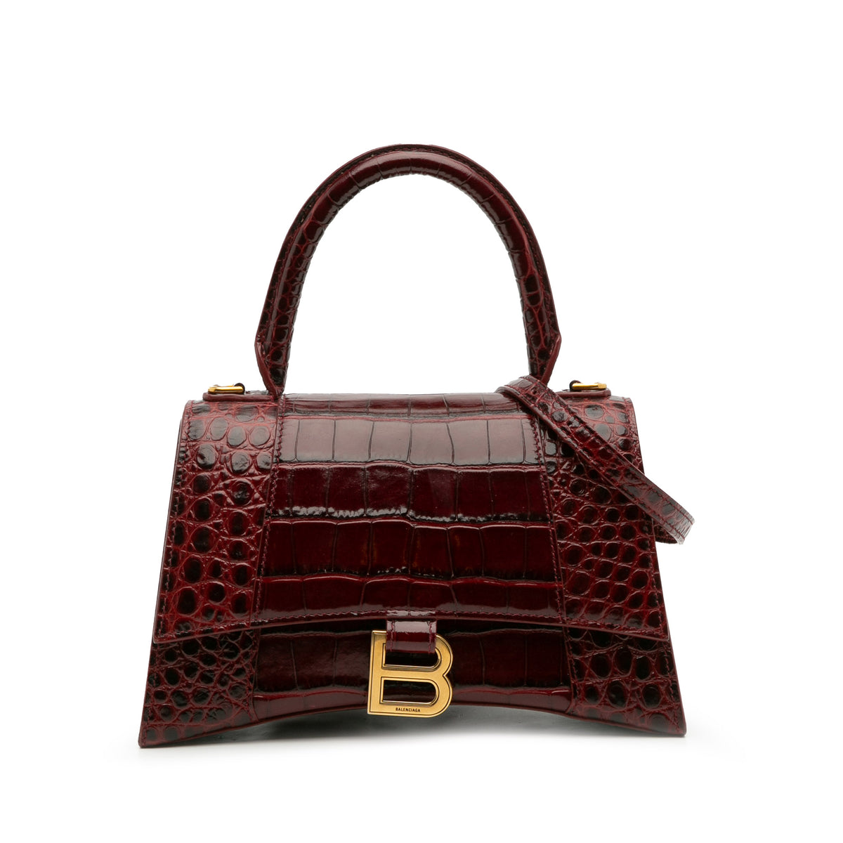 Small Croc Embossed Hourglass Top Handle Bag