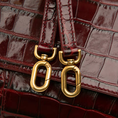 Small Croc Embossed Hourglass Top Handle Bag