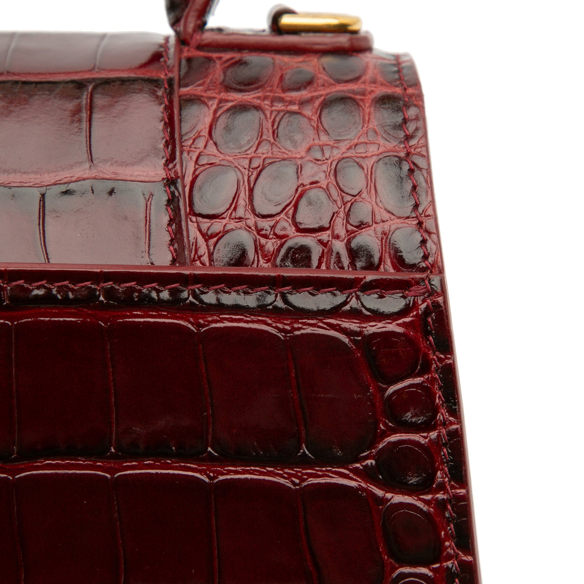 Small Croc Embossed Hourglass Top Handle Bag