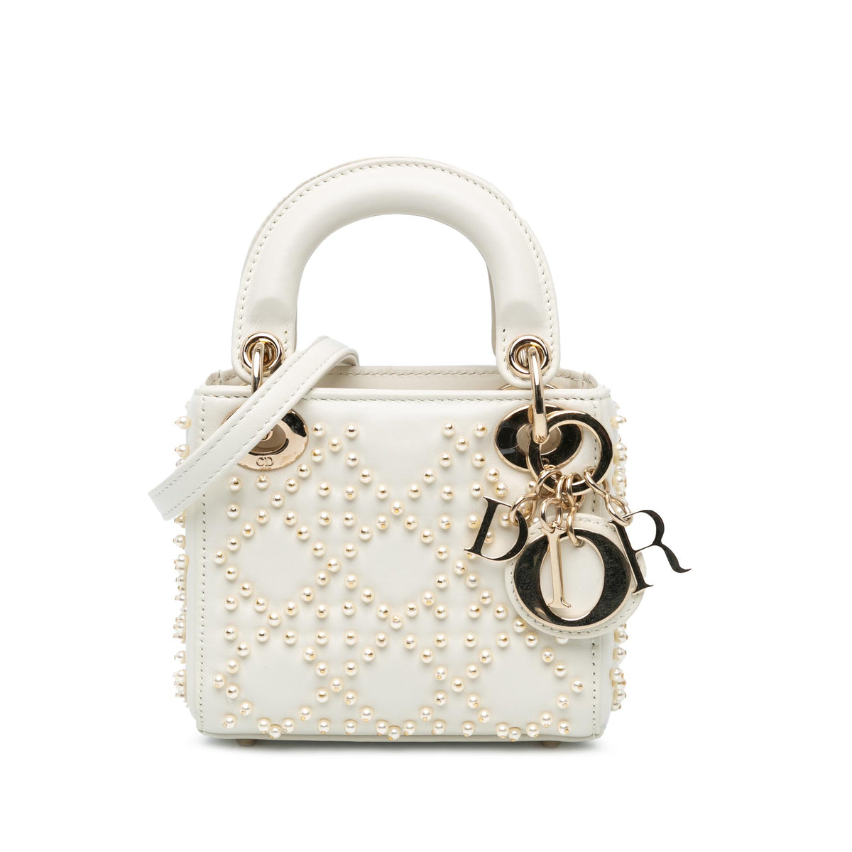 Micro Lambskin Cannage Pearl Lady Dior