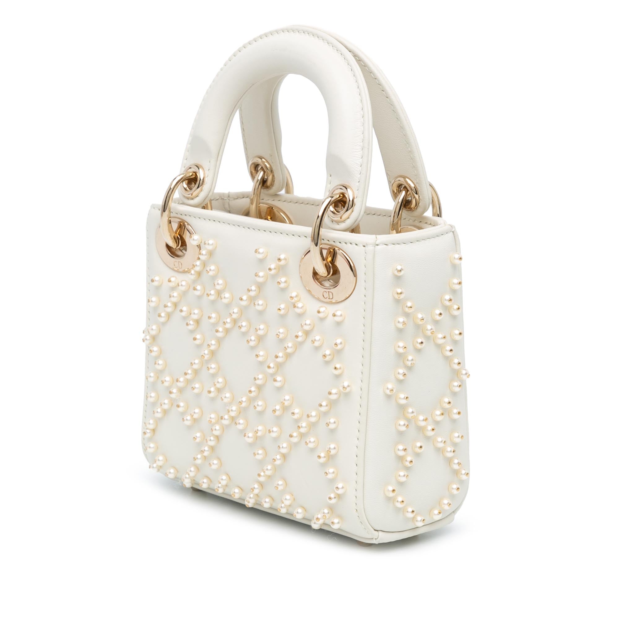 Micro Lambskin Cannage Pearl Lady Dior