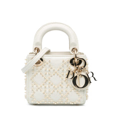 Micro Lambskin Cannage Pearl Lady Dior