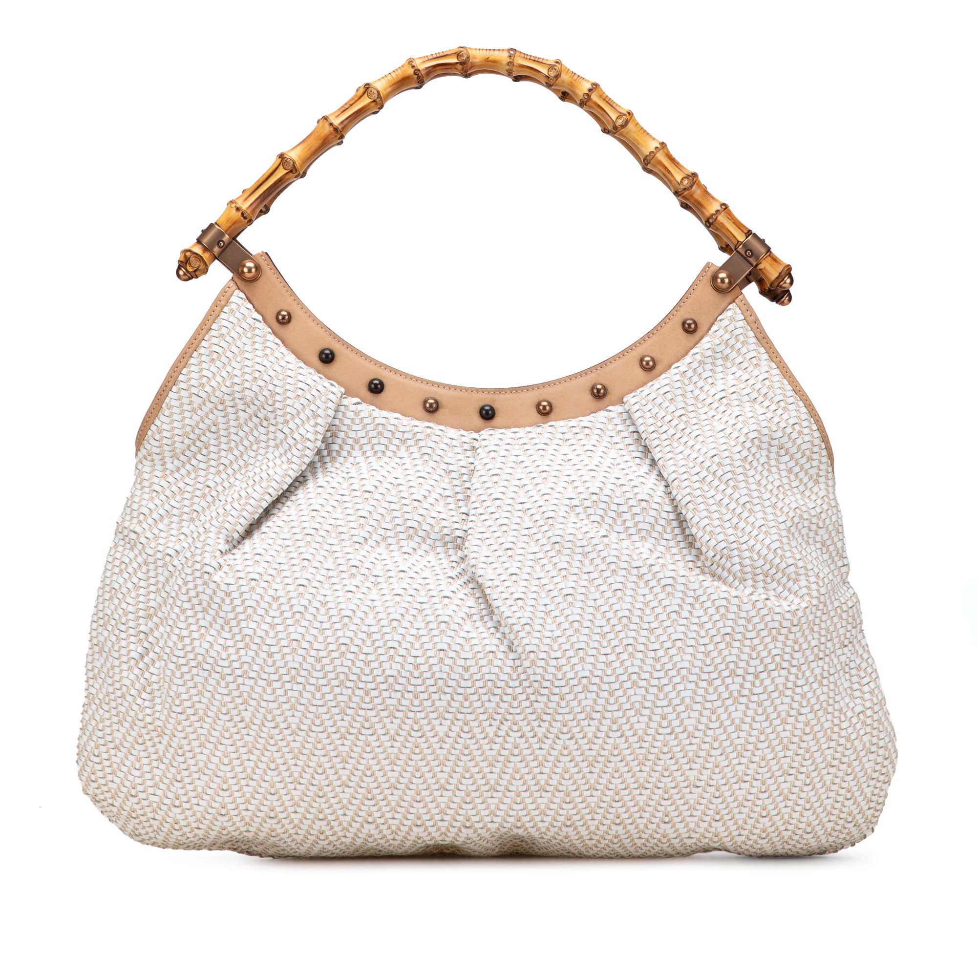Woven Leather Bamboo Studded Hobo