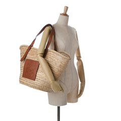 Large Palm Leaf and Calfskin Basket Tote