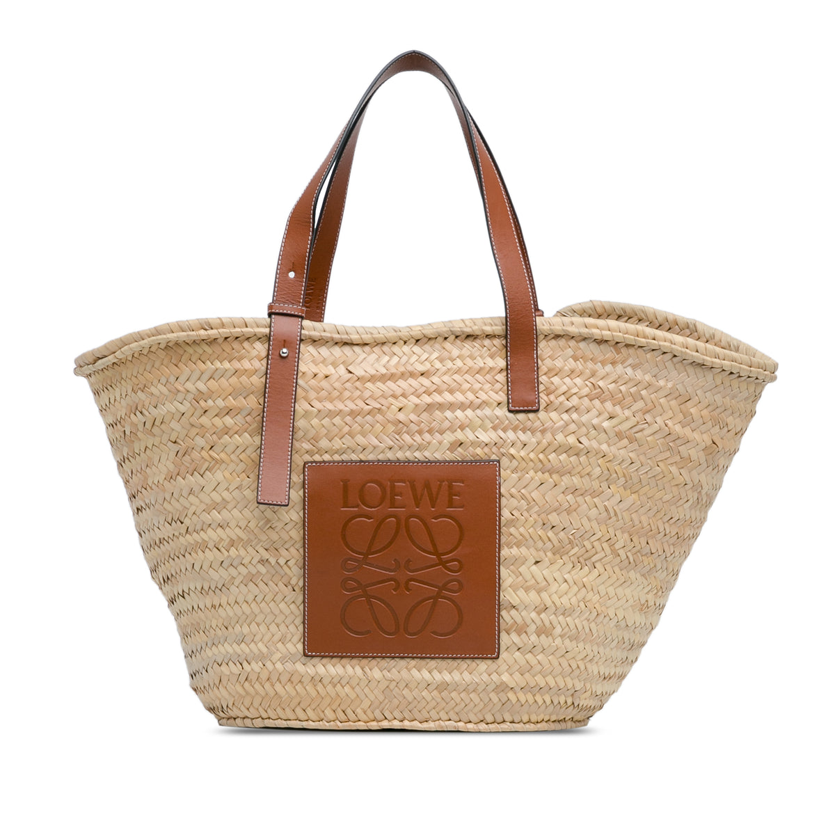 Large Palm Leaf and Calfskin Basket Tote