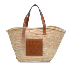 Large Palm Leaf and Calfskin Basket Tote