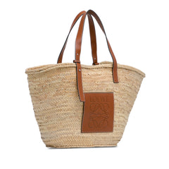 Large Palm Leaf and Calfskin Basket Tote